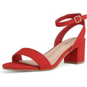 Dream Pairs Womens Red Suede Faux Suede Rounded Toe Ankle Strap Heeled Sandal